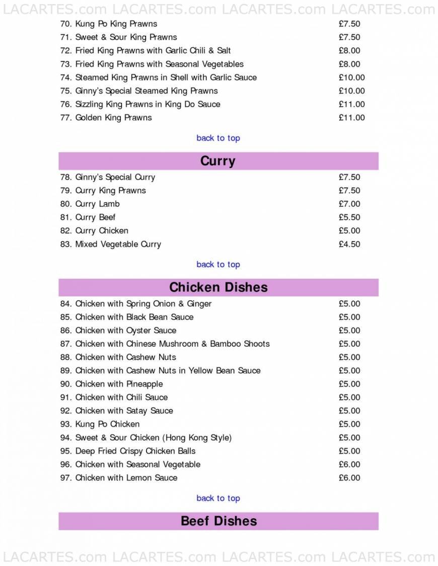  Pricelists of Ginny's Kitchen Chinese Restaurant 2 West Street - Photo 5 of 19
