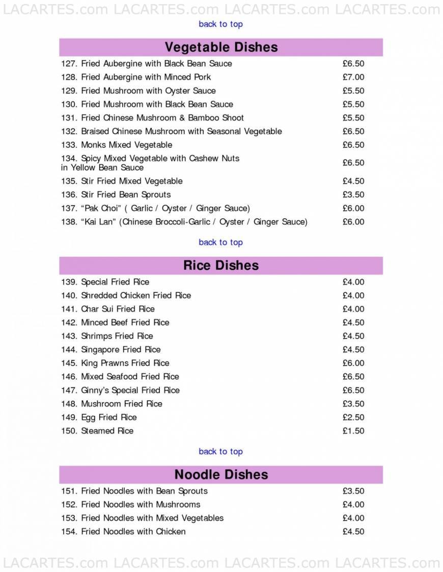  Pricelists of Ginny's Kitchen Chinese Restaurant 2 West Street - Photo 3 of 19