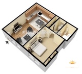 1 Bedroom Floor Plan, 6th Street West Apartments Austin, Austin