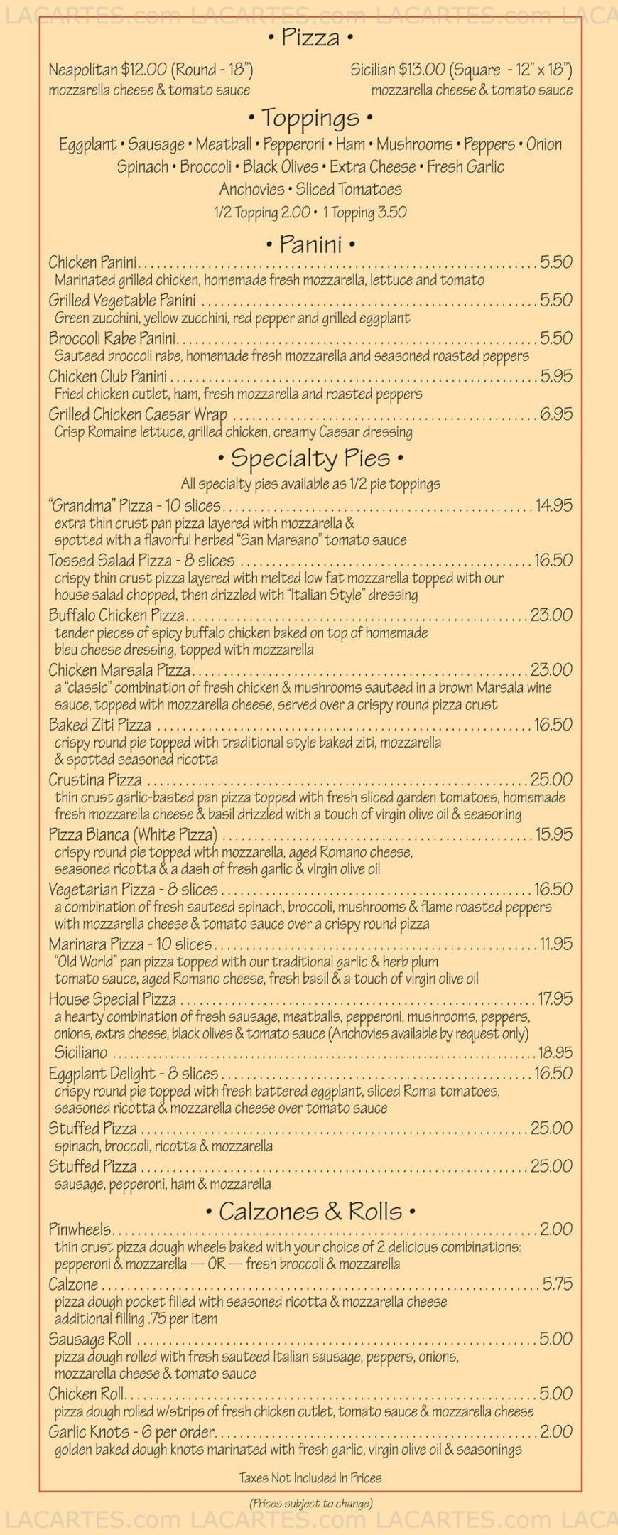  Pricelists of Angelina's Pizzeria & Restaurant 33 Atlantic Avenue - Photo 1 of 4
