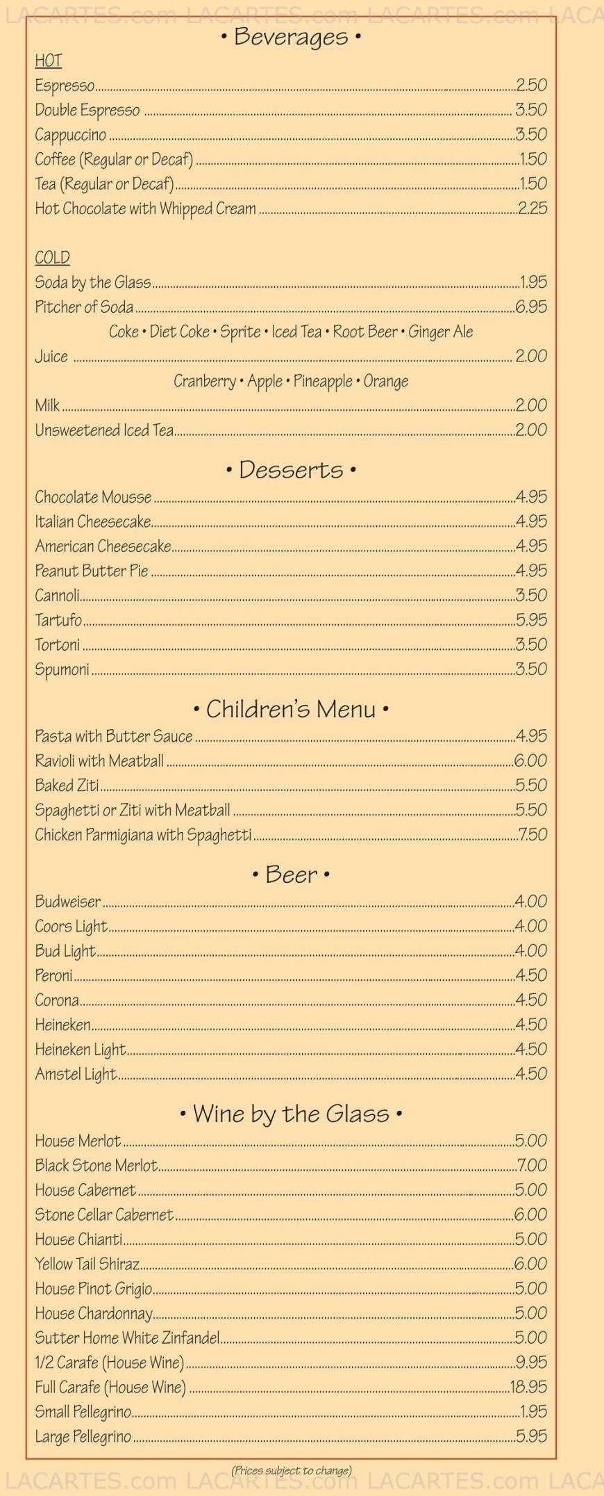  Pricelists of Angelina's Pizzeria & Restaurant 33 Atlantic Avenue - Photo 2 of 4
