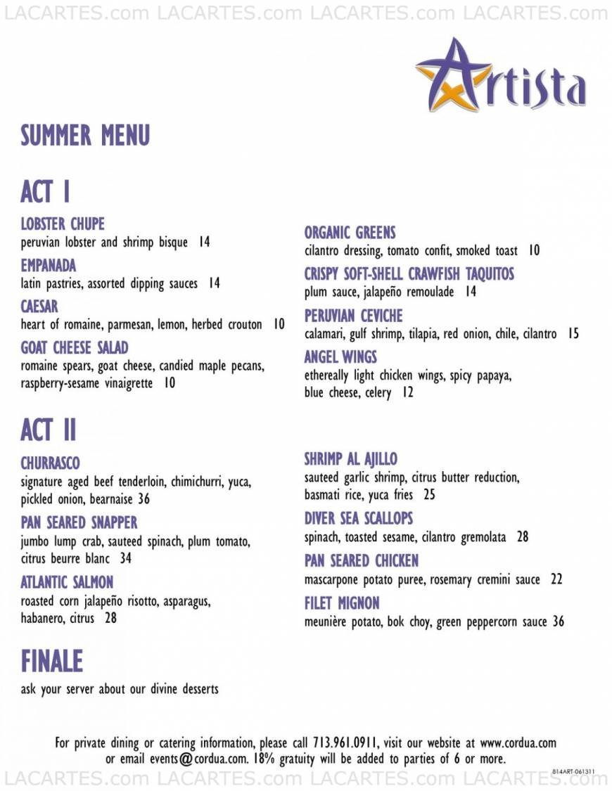  Pricelists of Artista Restaurant 800 Bagby Street, Suite 400 Hobby Center of the Performing Arts - Photo 6 of 6