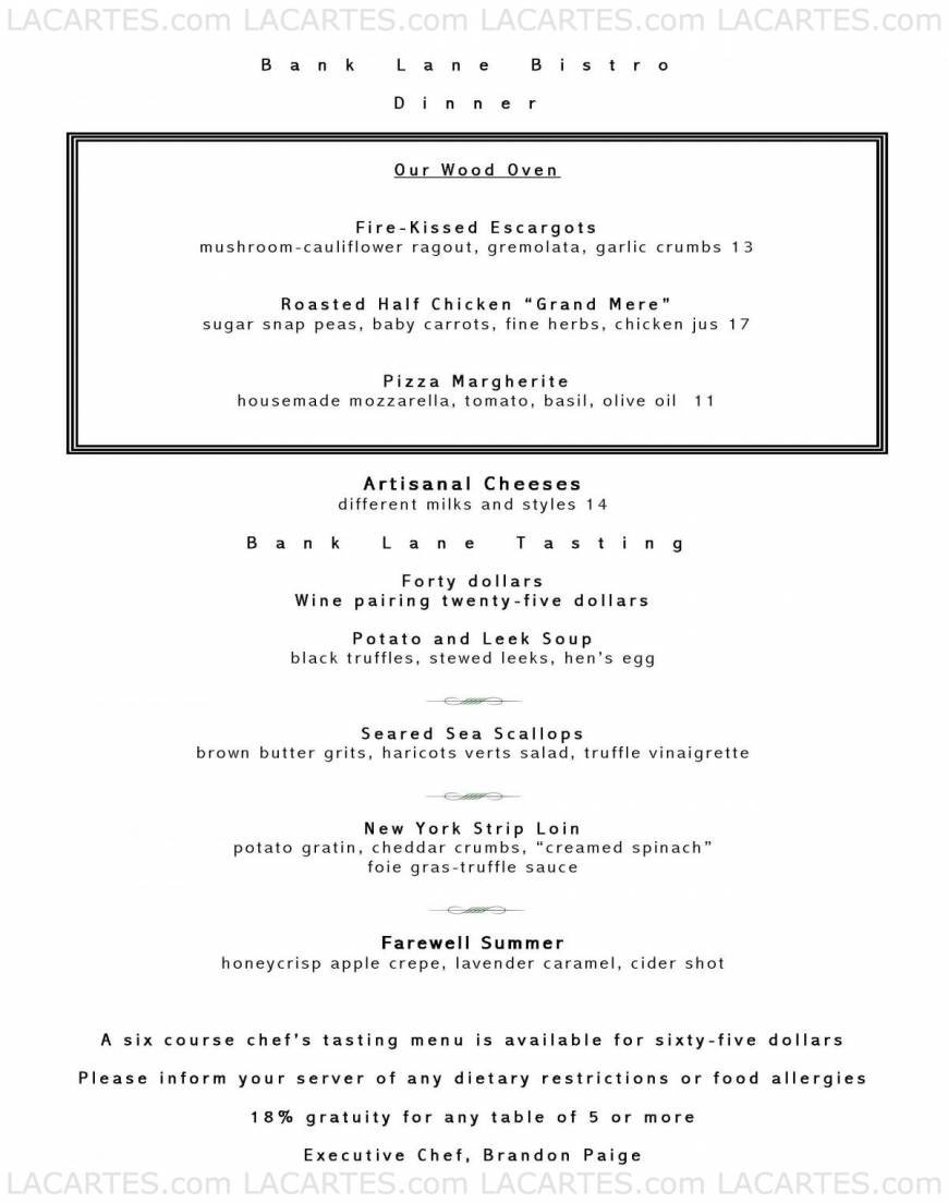 Pricelists of Bank Lane Bistro 670 Bank Lane - Photo 14 of 19