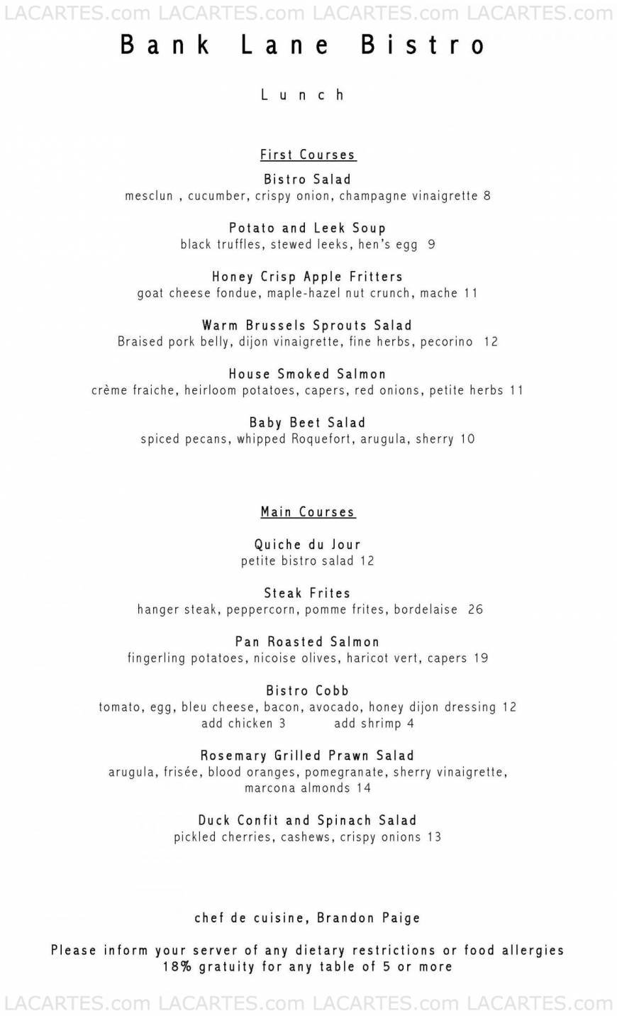  Pricelists of Bank Lane Bistro 670 Bank Lane - Photo 13 of 19