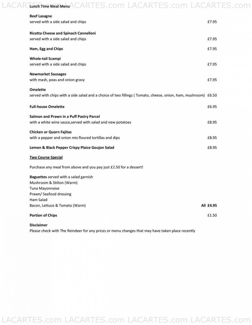  Pricelists of The Reindeer 62 The Street Saxon Street   - Photo 1 of 8