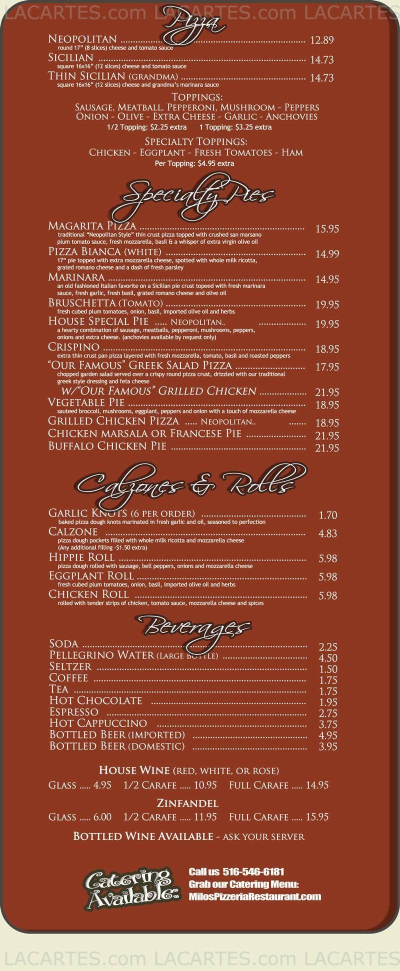  Pricelists of Milos Restaurant & Pizzeria 2162 Merrick Mall - Photo 1 of 11