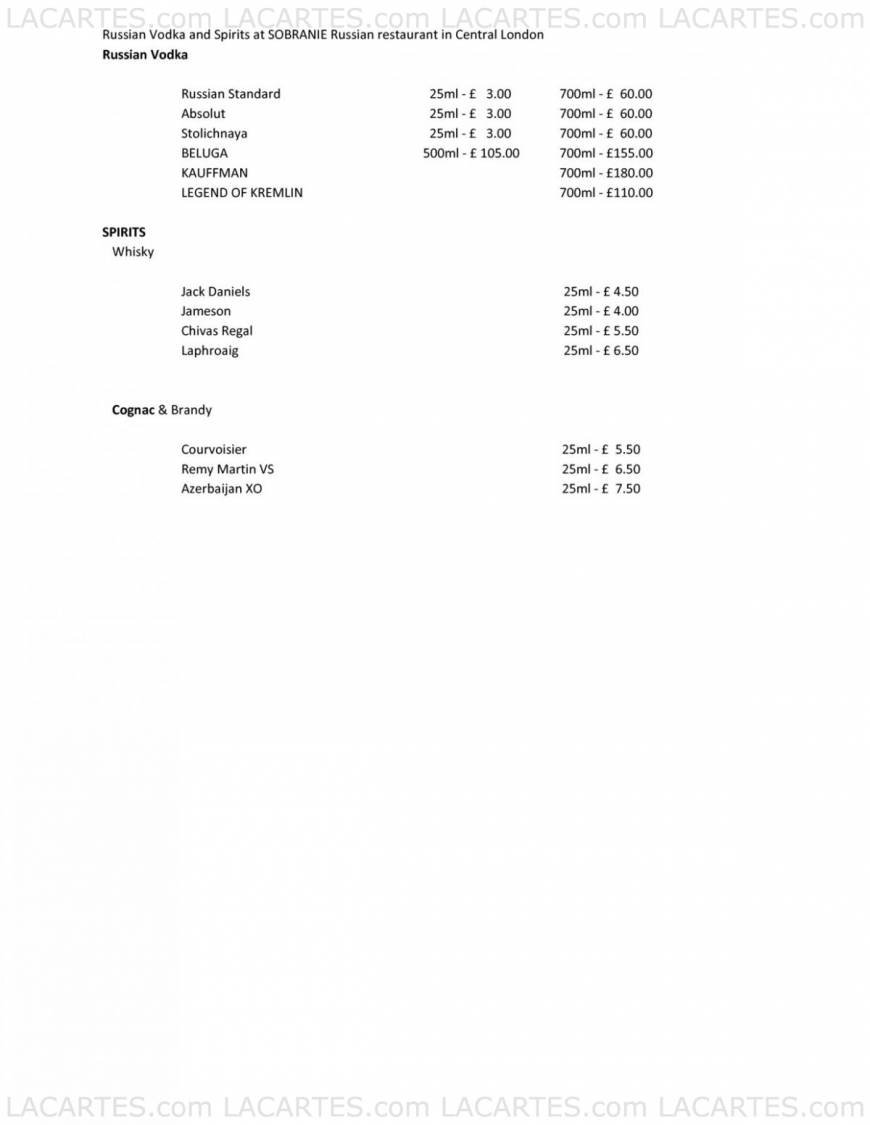  Pricelists of Sobranie Russian Bar & Restaurant 8 FOUNTAIN SQUARE   - Photo 2 of 2