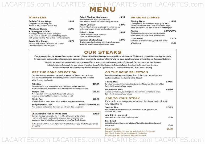  Pricelists of Miller & Carter Steakhouse, Bar & Grill Bexley Bourne Road  - Photo 1 of 7