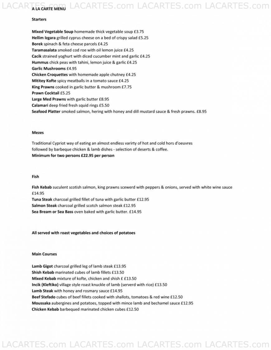  Pricelists of Cyprus Village Restaurant Bexleyheath 222 Broadway, Town Centre - Photo 1 of 2