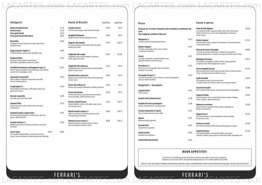  Pricelists of Ferrari's Italian Restaurant in Bexley 2 Bexley High Street    - Photo 1 of 8