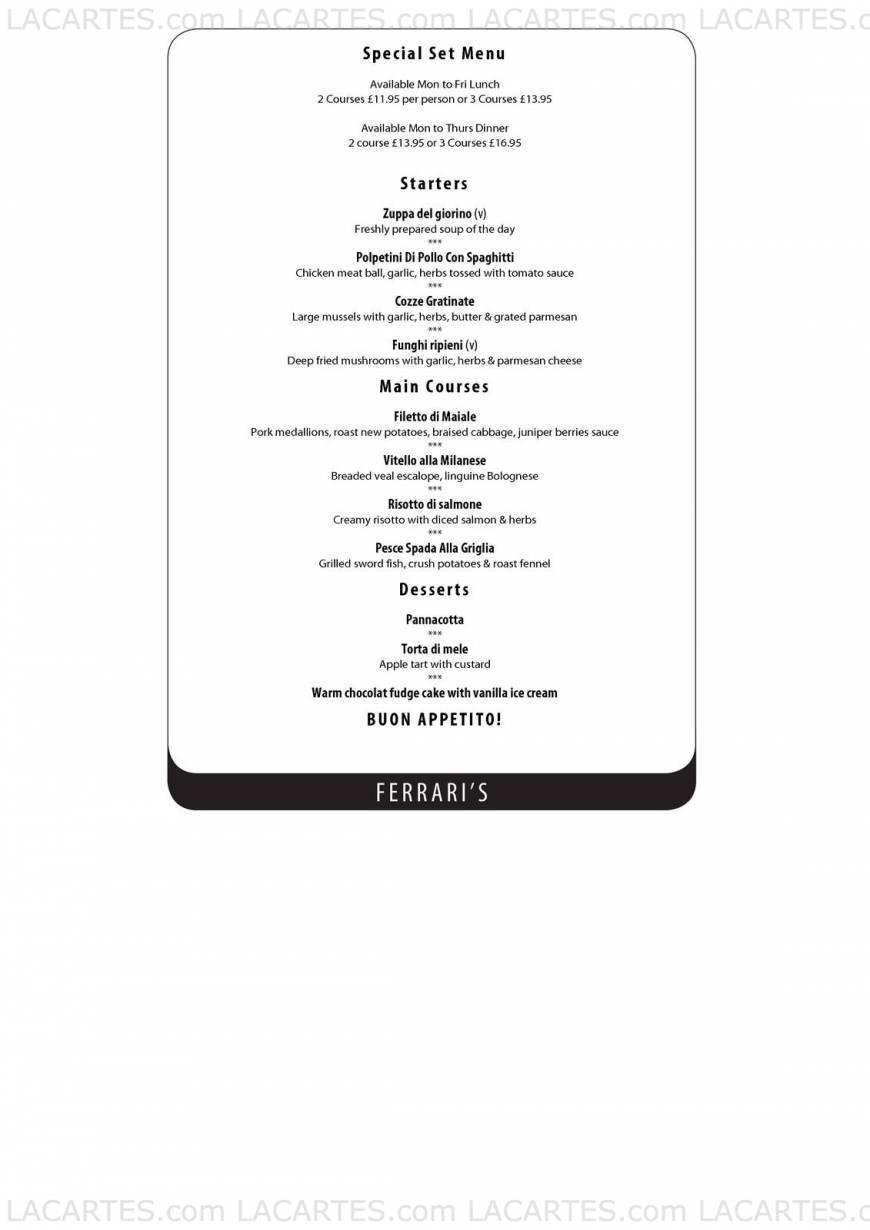  Pricelists of Ferrari's Italian Restaurant in Bexley 2 Bexley High Street    - Photo 2 of 8