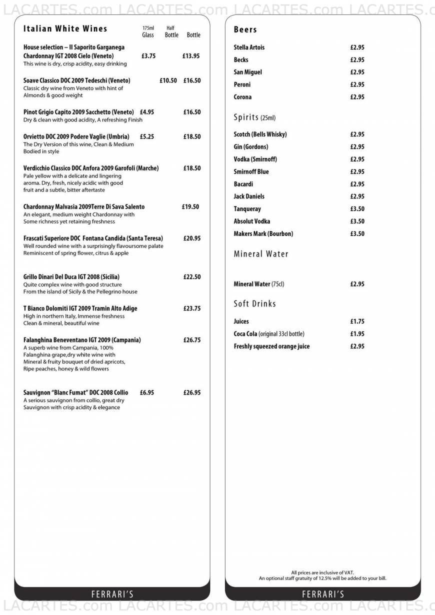  Pricelists of Ferrari's Italian Restaurant in Bexley 2 Bexley High Street    - Photo 6 of 8