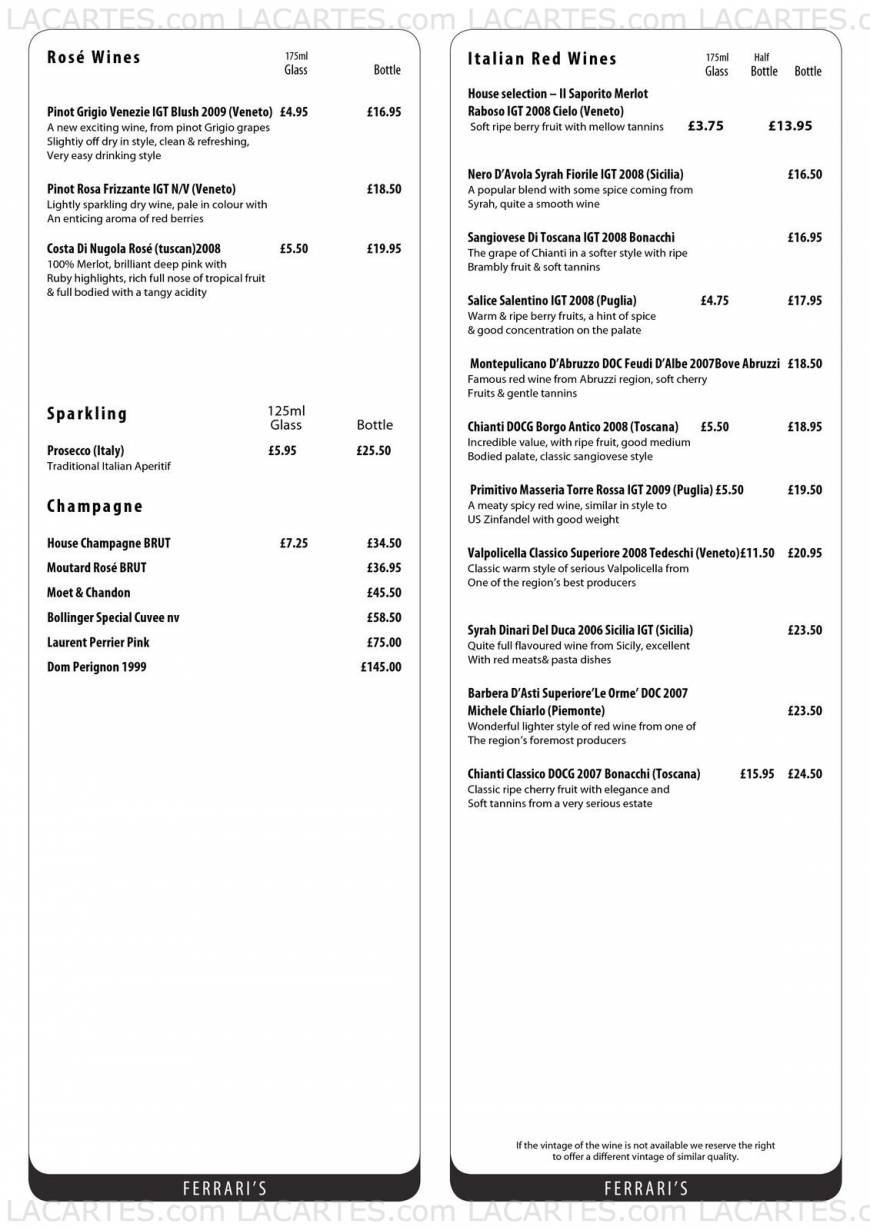  Pricelists of Ferrari's Italian Restaurant in Bexley 2 Bexley High Street    - Photo 7 of 8