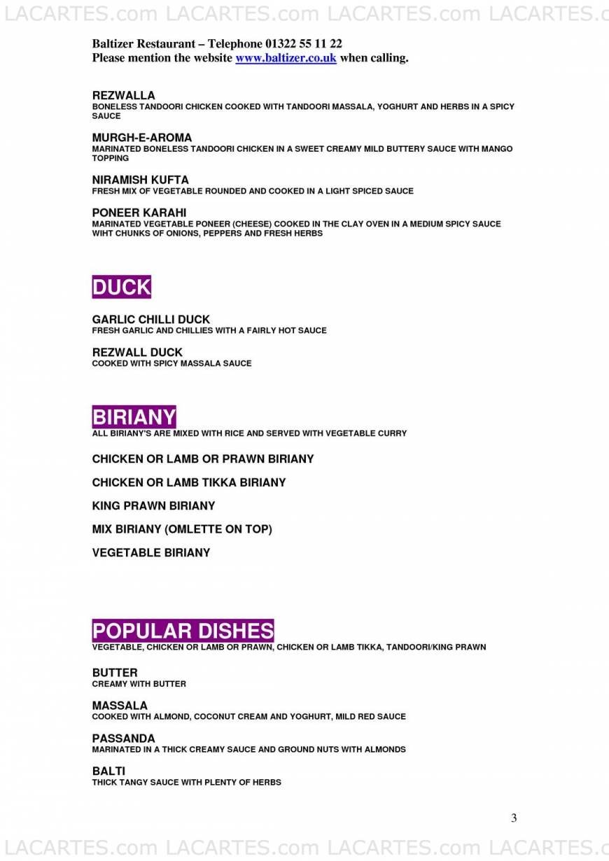  Pricelists of Baltizer  Modern Indian Restaurant 5 Mill Row, Bexley High Street  - Photo 2 of 4