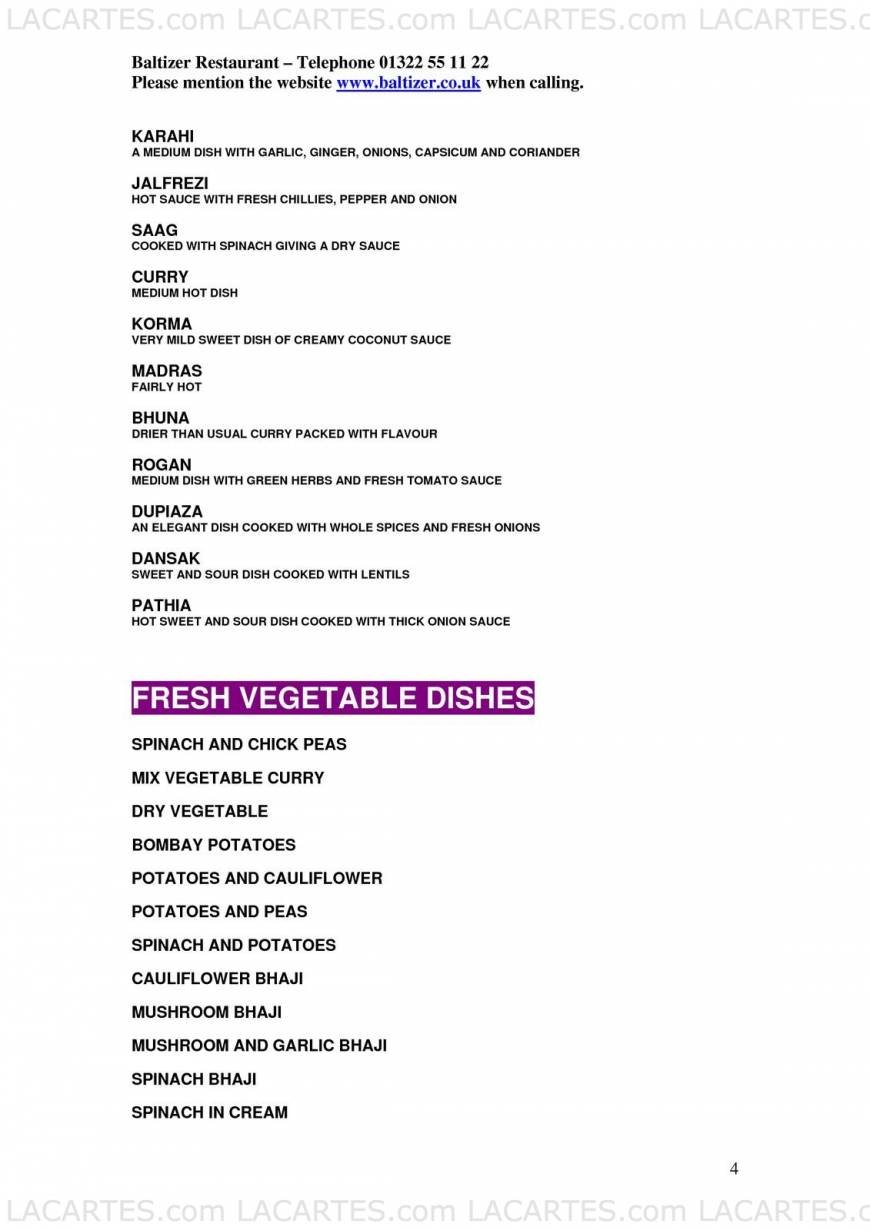  Pricelists of Baltizer  Modern Indian Restaurant 5 Mill Row, Bexley High Street  - Photo 3 of 4