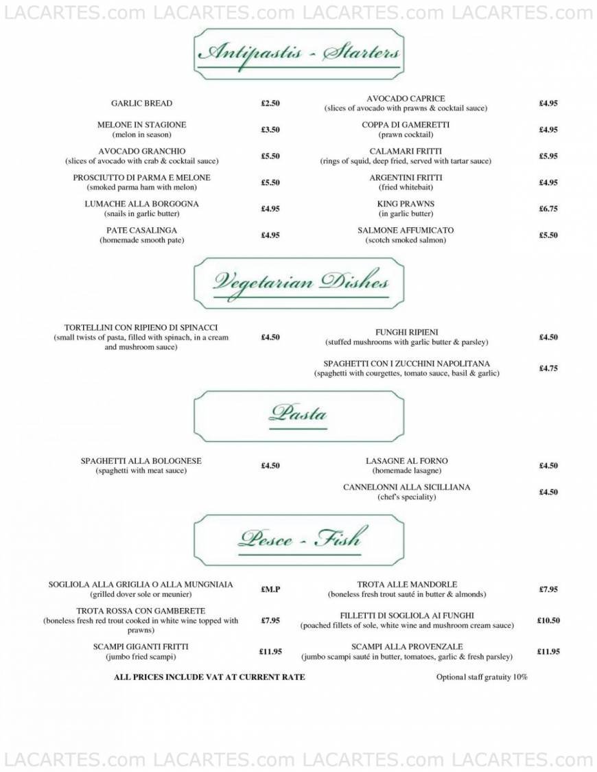  Pricelists of Alberello's Italian Restaurant 80 High Street - Photo 1 of 1