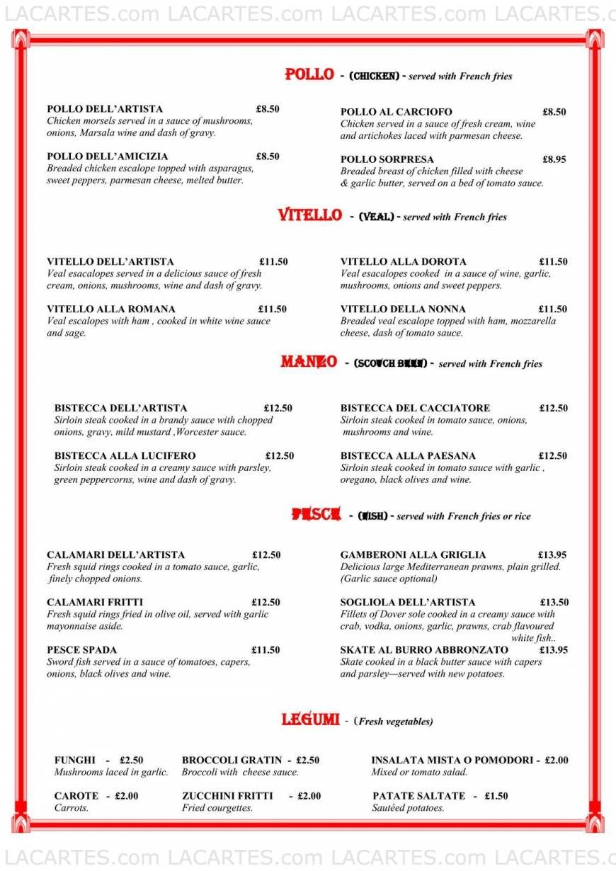  Pricelists of L'Artista Restaurant 9 Central Parade, Station Road - Photo 2 of 5
