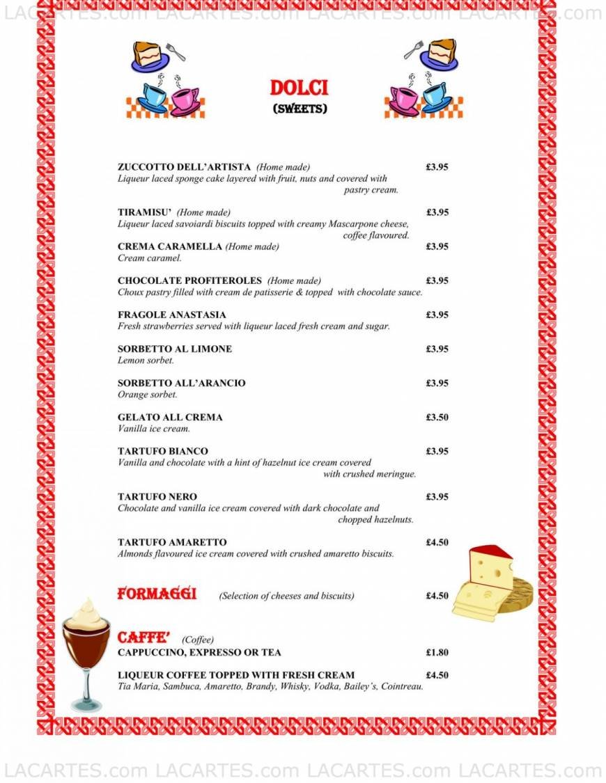 Pricelists of L'Artista Restaurant 9 Central Parade, Station Road - Photo 3 of 5