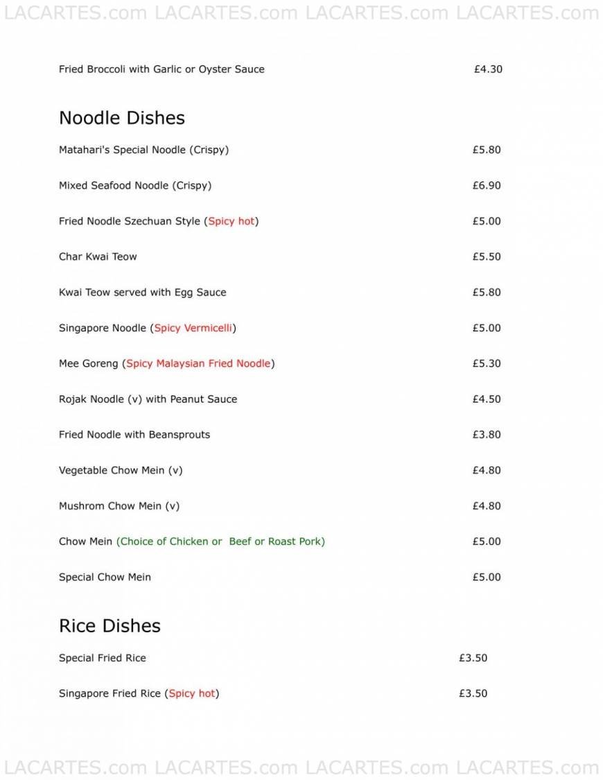  Pricelists of Matahari Restaurant 75 Springbank Road - Photo 2 of 13