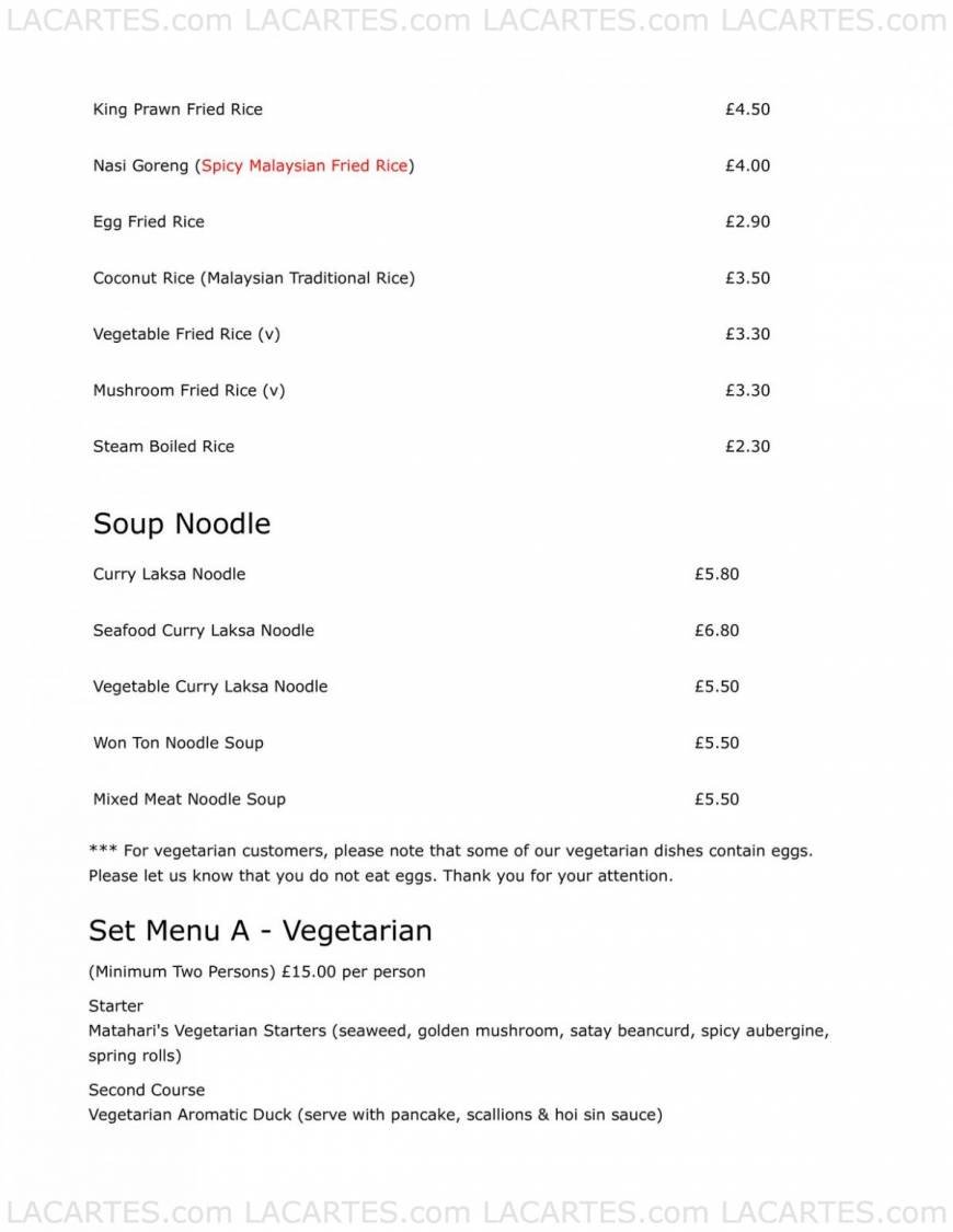  Pricelists of Matahari Restaurant 75 Springbank Road - Photo 3 of 13