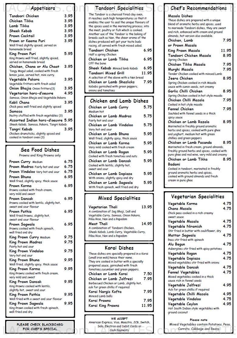  Pricelists of The Spice Of Life Indian Cuisine 260 Lee High Road, - Photo 2 of 2