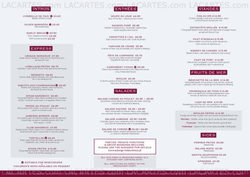 Pricelists of Auberge Bar & Restaurant 56 Mark Lane - Photo 1 of 2