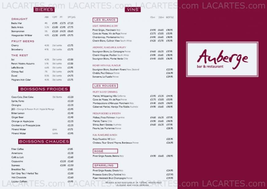  Pricelists of Auberge Bar & Restaurant 56 Mark Lane - Photo 2 of 2