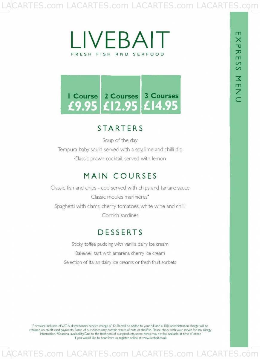  Pricelists of Livebait Restaurant 21 Wellington Street - Photo 2 of 12