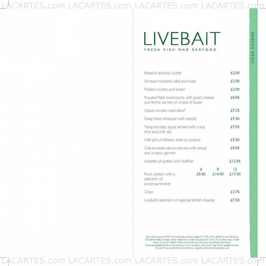  Pricelists of Livebait Restaurant 21 Wellington Street - Photo 4 of 12