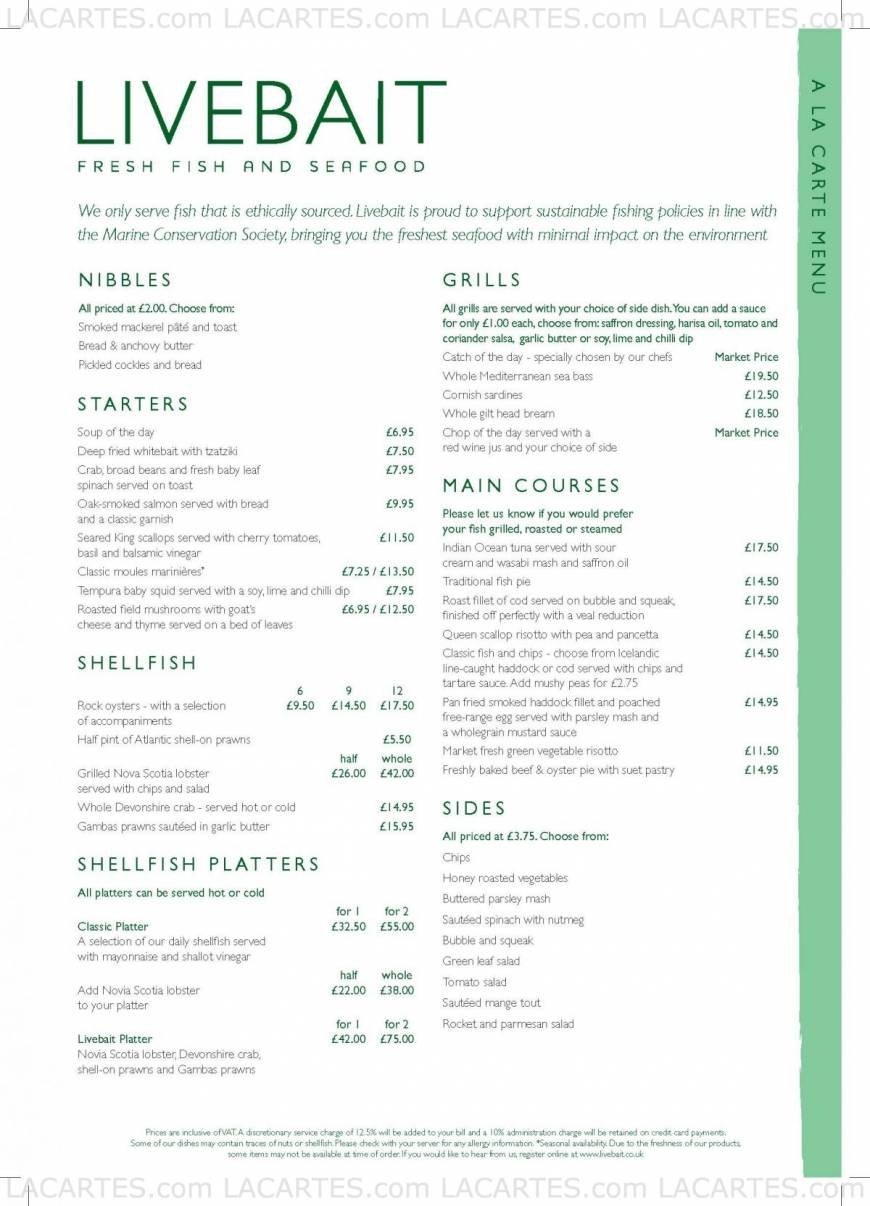  Pricelists of Livebait Restaurant 21 Wellington Street - Photo 7 of 12
