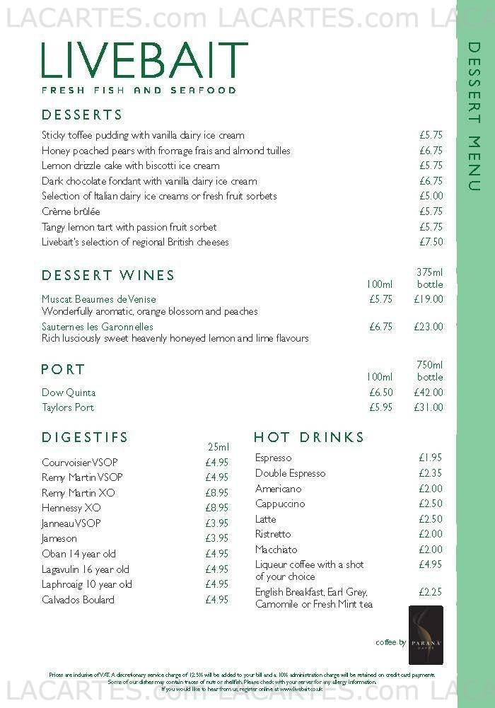  Pricelists of Livebait Restaurant 21 Wellington Street - Photo 9 of 12