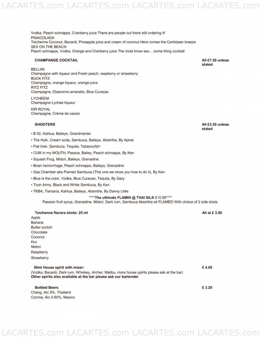  Pricelists of Thai Silk Bar @ O2 Unit No.13, The O2, Peninsula Square - Photo 3 of 5