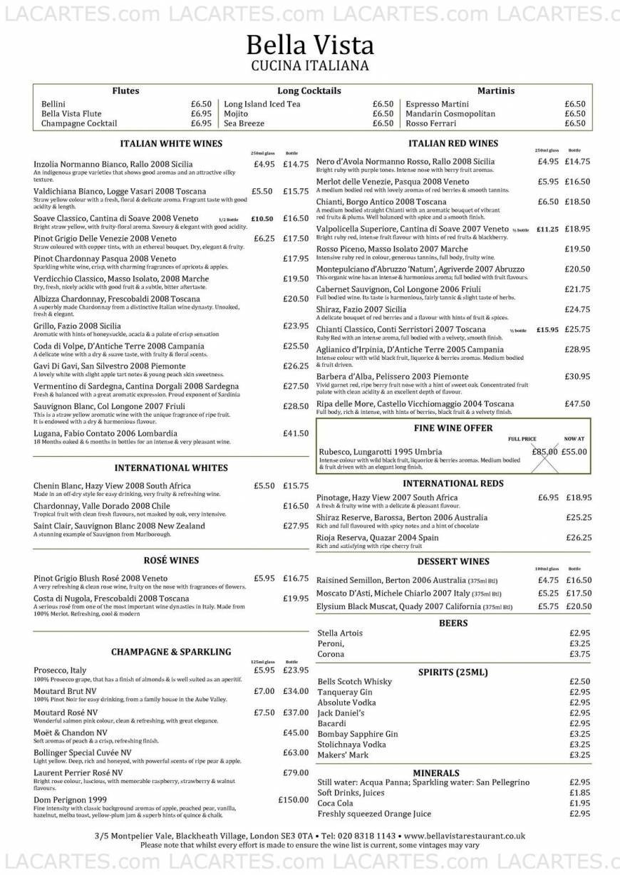  Pricelists of Bella Vista Cucina Italiana 3/5 Montpelier Vale - Photo 4 of 4