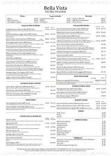 Menus & Prices, Bella Vista Cucina Italiana, Blackheath
