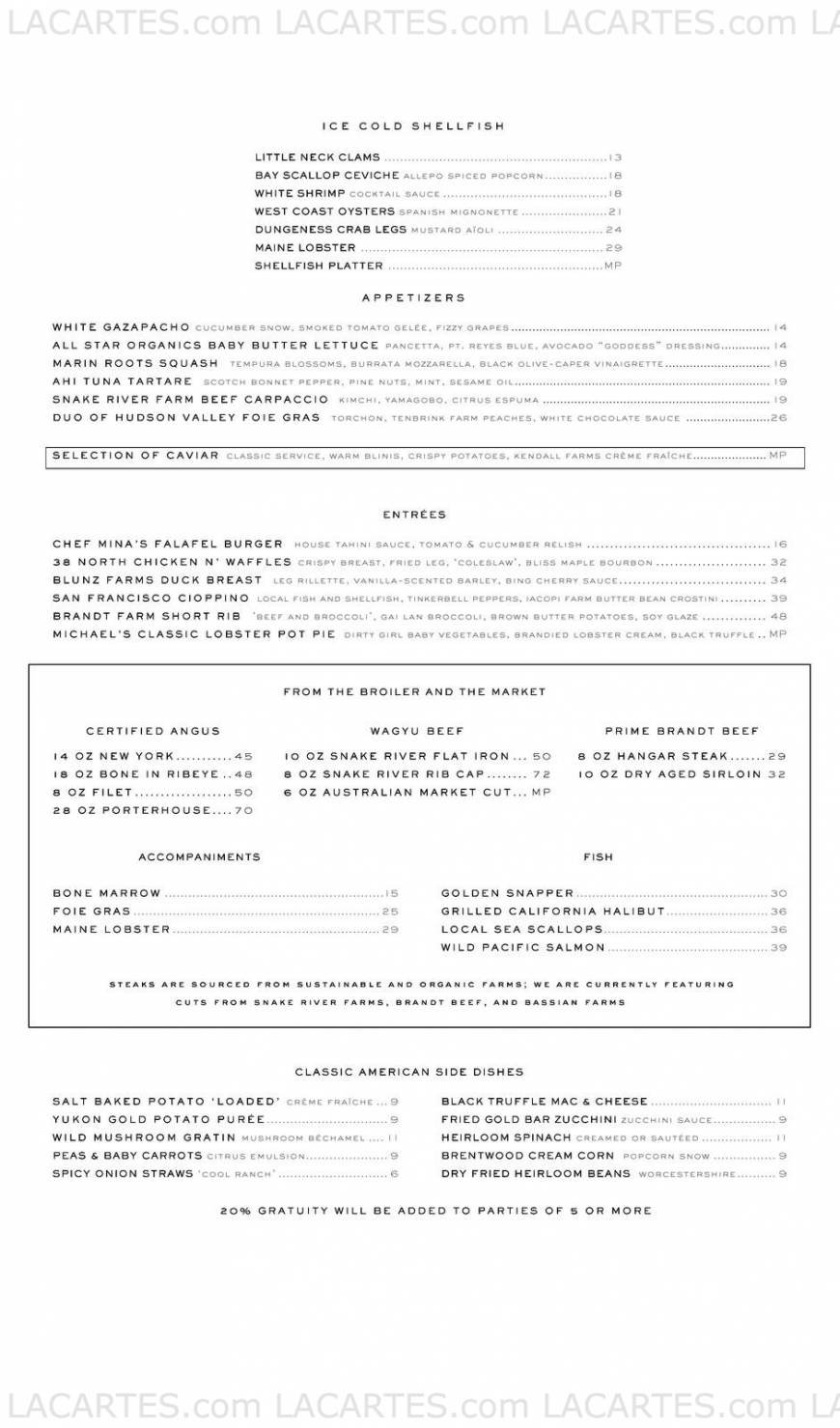  Pricelists of BOURBON STEAK - San Francisco 335 Powell Street (Westin St. Francis Hotel on Union Square) - Photo 1 of 4