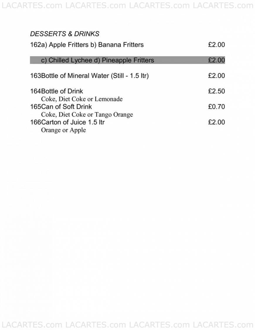  Pricelists of Favourite Inn Chinese Restaurant 12 Spray Street - Photo 17 of 27