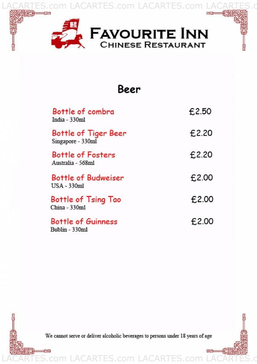  Pricelists of Favourite Inn Chinese Restaurant 12 Spray Street - Photo 3 of 27