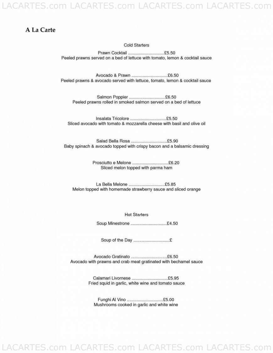  Pricelists of La Bella Rosa 90 Eltham High Street - Photo 1 of 4