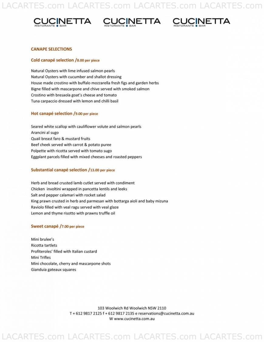  Pricelists of Cucinetta Ristorante Bar 103 Woolwich Rd - Photo 1 of 7