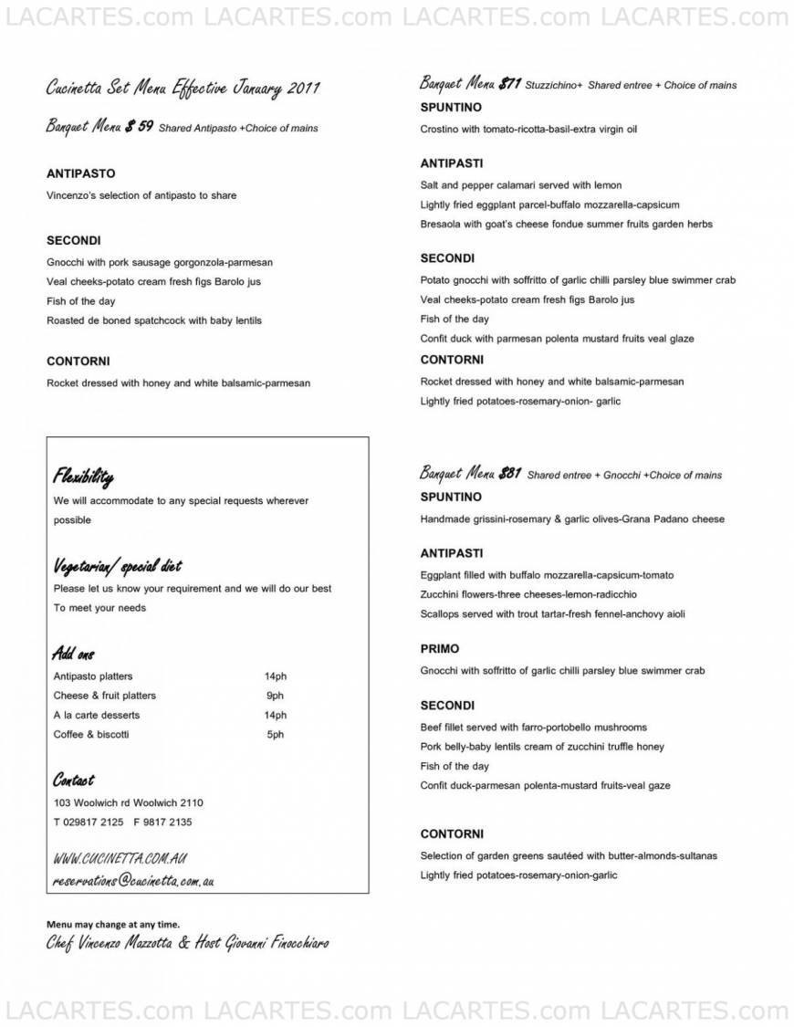  Pricelists of Cucinetta Ristorante Bar 103 Woolwich Rd - Photo 3 of 7
