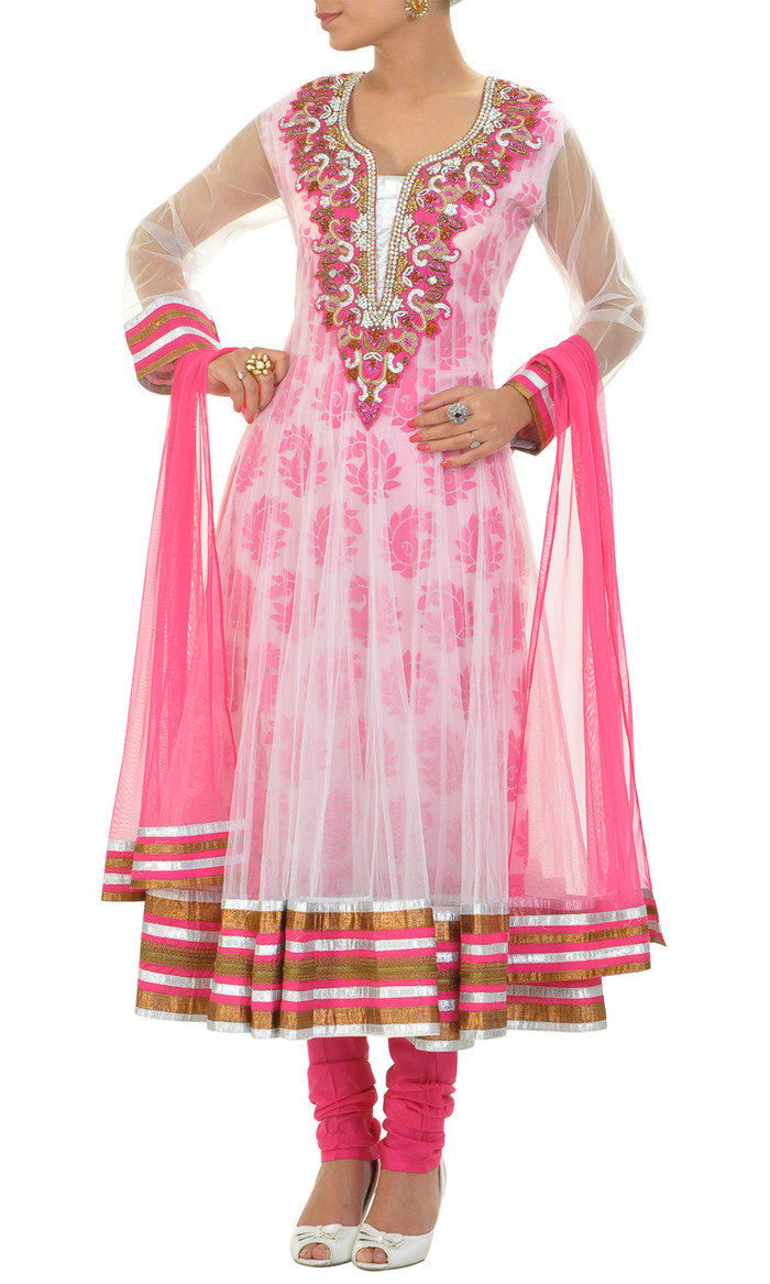 Pink net readymade anarkali churidar kameez designed with Zerkan,zari and resham work,cutdana work on yoke,silver,Antique shimar and anmol lace used in border,Double layered of net ,semi shantoon used as lining,Shimmer piping on back neck,net dupatta wit Profile Photos of M/s Vidya Aarvi Enterprises D-31, Uppals Southend - Photo 1 of 5 Pink net readymade anarkali churidar kameez designed with Zerkan,zari and resham work,cutdana work on yoke,silver,Antique shimar and anmol lace used in border,Double layered of net ,semi shantoon used as lining,Shimmer piping on back neck,net dupatta wit Profile Photos of M/s Vidya Aarvi Enterprises D-31, Uppals Southend - Photo 1 of 5