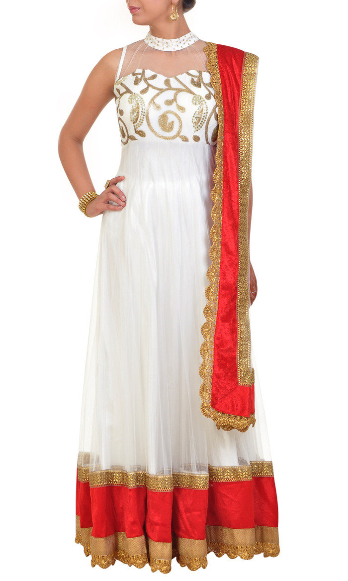 White net readymade anarkali churidar kameez designed with sequins work on yoke and chandla work on back,Antique lace, shimmer patti,velvet & pankhudi lace used in border,Shantoon used as lining,net dupatta with antique lace,velvet and pankhudi lace Profile Photos of M/s Vidya Aarvi Enterprises D-31, Uppals Southend - Photo 3 of 5 White net readymade anarkali churidar kameez designed with sequins work on yoke and chandla work on back,Antique lace, shimmer patti,velvet & pankhudi lace used in border,Shantoon used as lining,net dupatta with antique lace,velvet and pankhudi lace Profile Photos of M/s Vidya Aarvi Enterprises D-31, Uppals Southend - Photo 3 of 5
