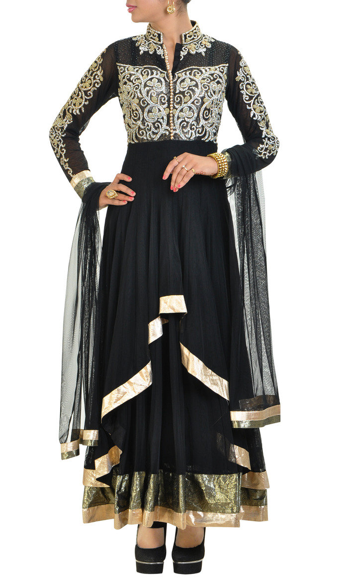 Black net anarkali suit zari, stone, studd embroidery in yoke, embroidered sleeves. Shimeer lace used in border. Shantoon used as lining. Net dupatta comes along with this. Profile Photos of M/s Vidya Aarvi Enterprises D-31, Uppals Southend - Photo 4 of 5 Black net anarkali suit zari, stone, studd embroidery in yoke, embroidered sleeves. Shimeer lace used in border. Shantoon used as lining. Net dupatta comes along with this. Profile Photos of M/s Vidya Aarvi Enterprises D-31, Uppals Southend - Photo 4 of 5