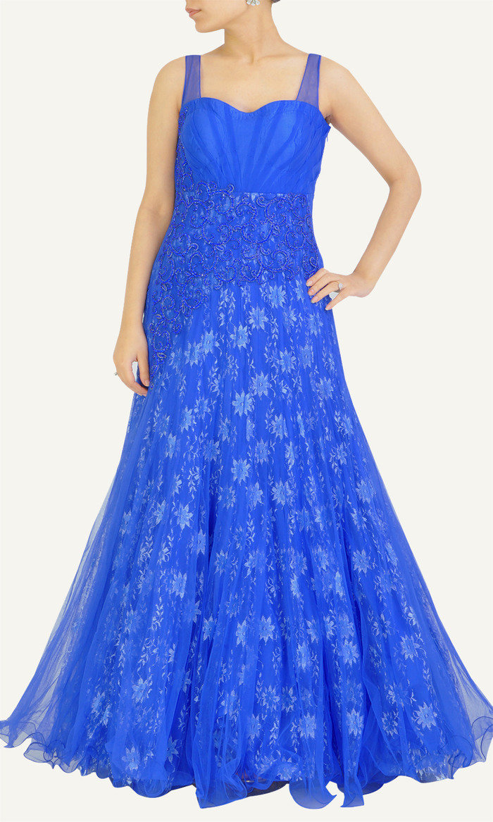 Blue Net Readymade Gown Designed with cutdana, dabka, zerkan embroidery on front and back side.Lace Net used for inside Fabric.Satin used as lining of Gown. New Album of M/s Vidya Aarvi Enterprises D-31, Uppals Southend - Photo 3 of 4 Blue Net Readymade Gown Designed with cutdana, dabka, zerkan embroidery on front and back side.Lace Net used for inside Fabric.Satin used as lining of Gown. New Album of M/s Vidya Aarvi Enterprises D-31, Uppals Southend - Photo 3 of 4