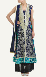 Beige chiffon salwar suit designed with zari, resham and sequins embroidery and velvet patch border. Unstich satin inner and salwar. Chiffon dupatta comes along with this., M/s Vidya Aarvi Enterprises, Sector - 49, Shohna Road, Gurgaon