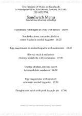 Menus & Prices, The Princess Of Wales, Blackheath
