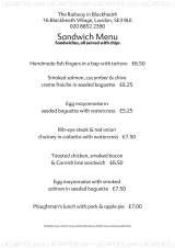 Menus & Prices, The Railway, London