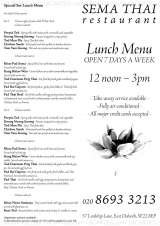 Menus & Prices, Sema Thai Restaurant, East Dulwich