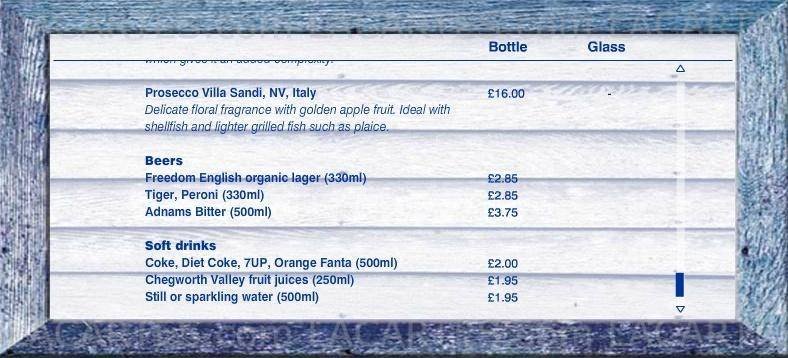  Pricelists of The Sea Cow Restaurant 37 Lordship Lane - Photo 1 of 6