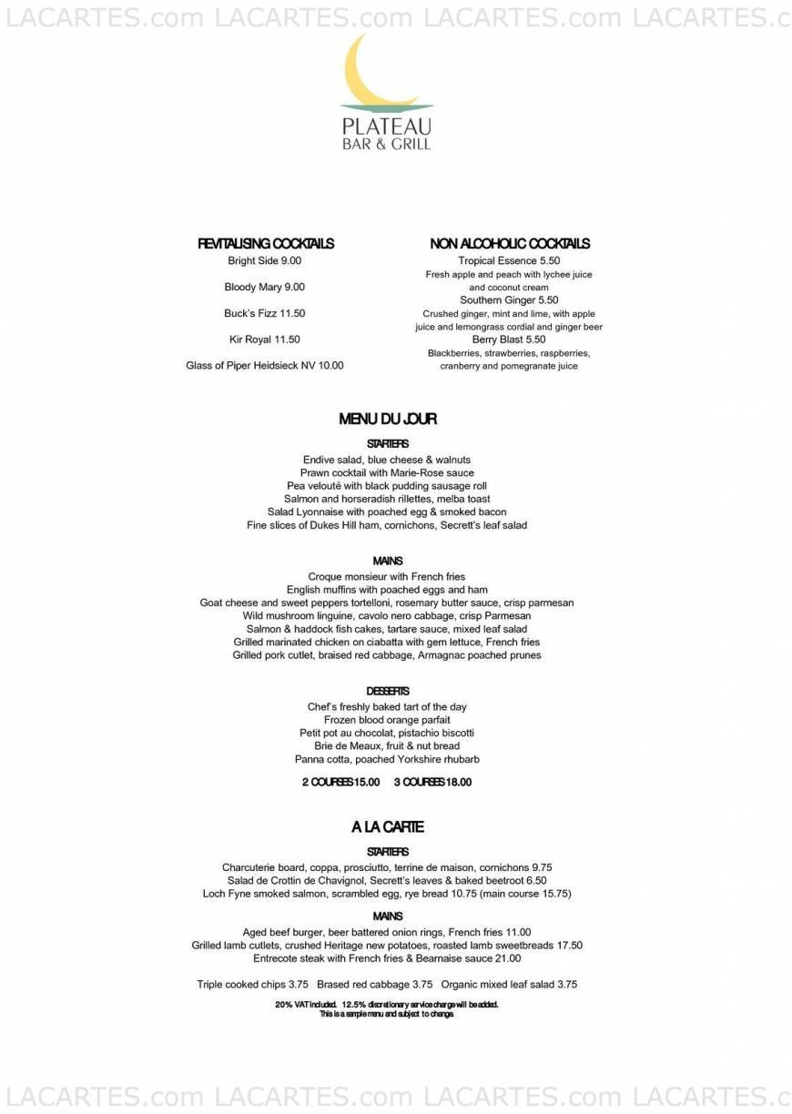  Pricelists of Plateau Bar and Grill Canary Wharf Shopping Centre, 16-19 Canada Square - Photo 1 of 2